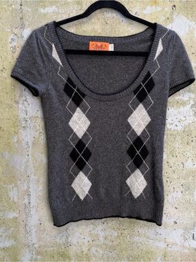 Vintage Juicy Couture Gray Argyle Cashmere Sweater, Y2K